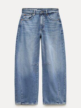 Zara Women's Relaxed Light Blue Denim Jeans | TRF MID WAIST BAGGY BALLOON JEANS